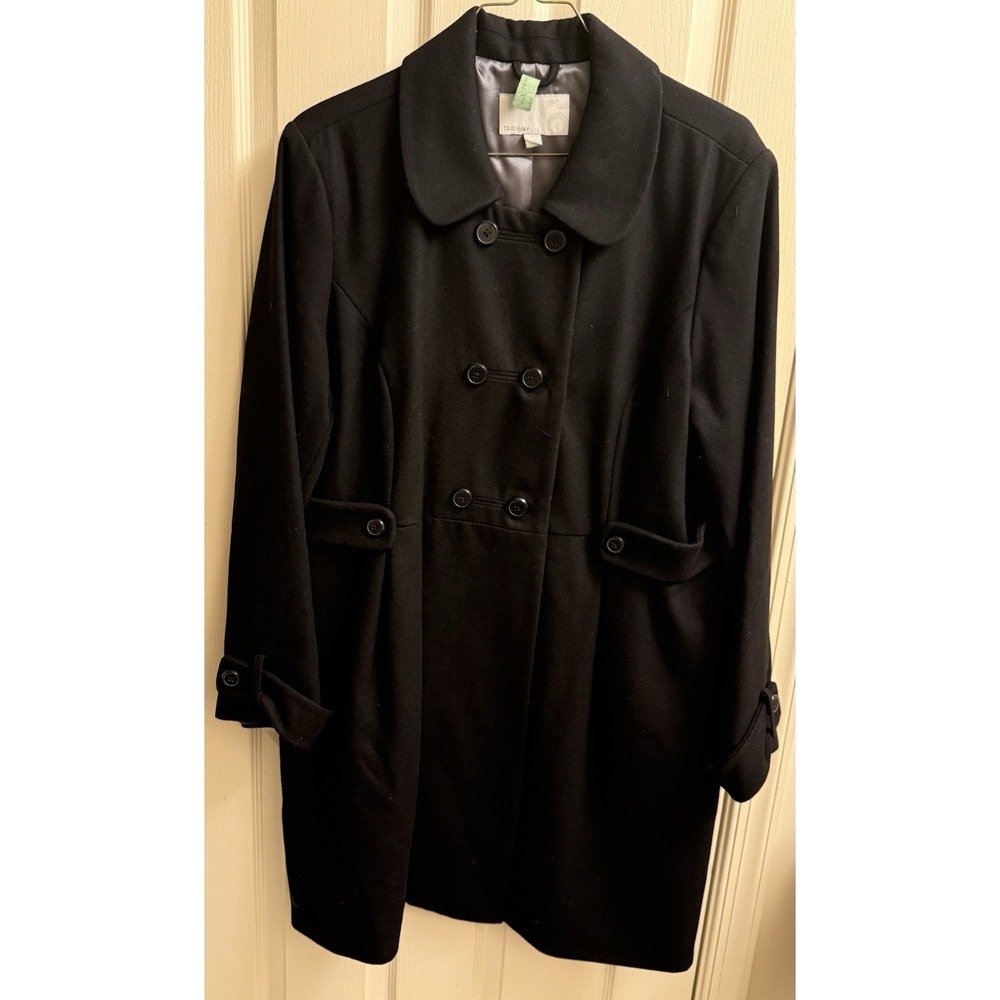 Vintage Old Navy Winter double breasted Coat Wool Blend Woman's 2XL Black. EUC